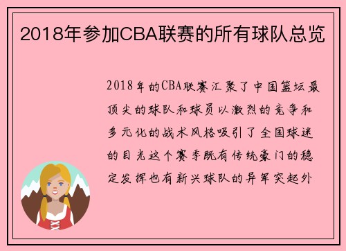 2018年参加CBA联赛的所有球队总览